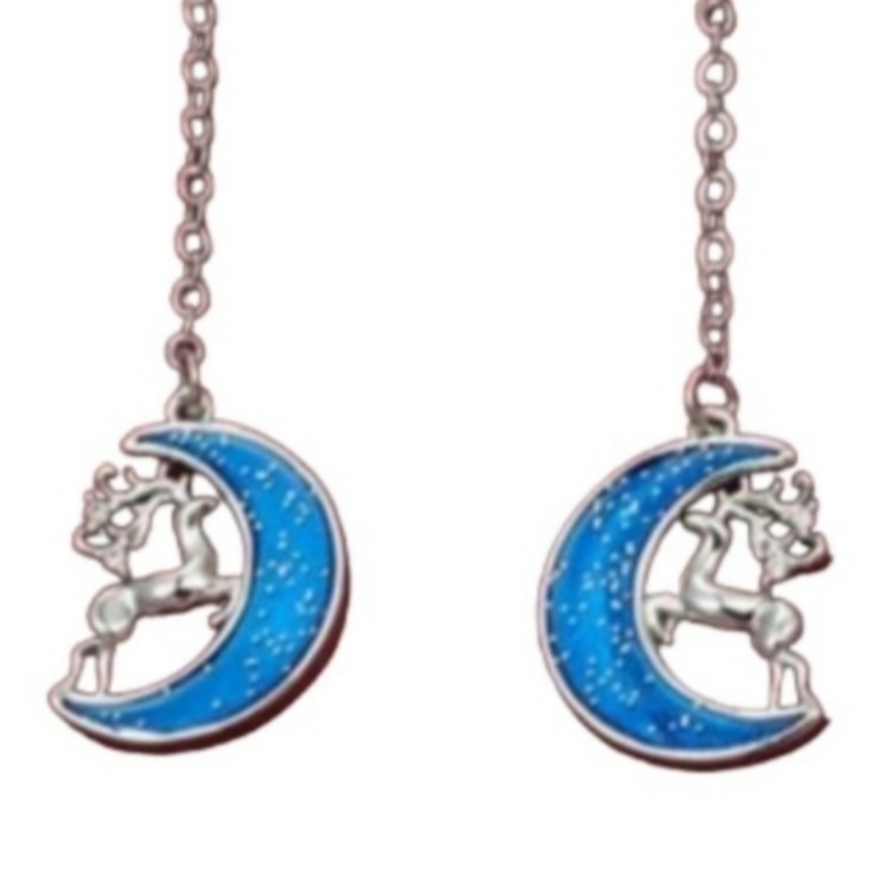 Crystal Reindeer on Moon Earrings